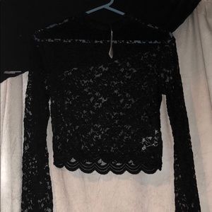 Black Mesh Long sleeve crop top